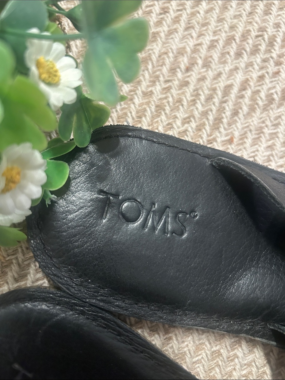 TOMS🩵Black LEATHER Toe-Loop Slip-On Slide Sandals #300515🖤US Size 11/EURO 42.5 - Picture 2 of 11